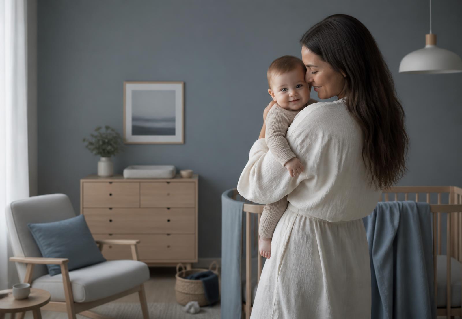 Un parent tenant son bébé dans une chambre lumineuse
